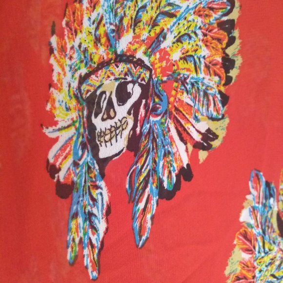 Unique Skull Face Red Wide Sleeve Blouse/Robe Wear with Tank Top or T-Shirt - Picture 3 of 5